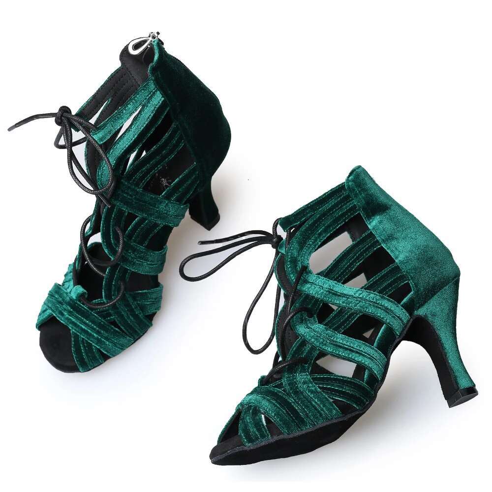 Women's Dance Shoes Fashion High Heeled Sandals For Ladies Lace-Up Indoor Performanc Ballroom Tango Salsa Cow Suede GLADIATOR