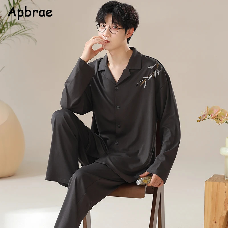Autumn Winter Men Cotton Pajamas Long Sleeves Pants Pajama Plus Size L3XL Sleepwear Lapel Fashion Man Homewear 250103
