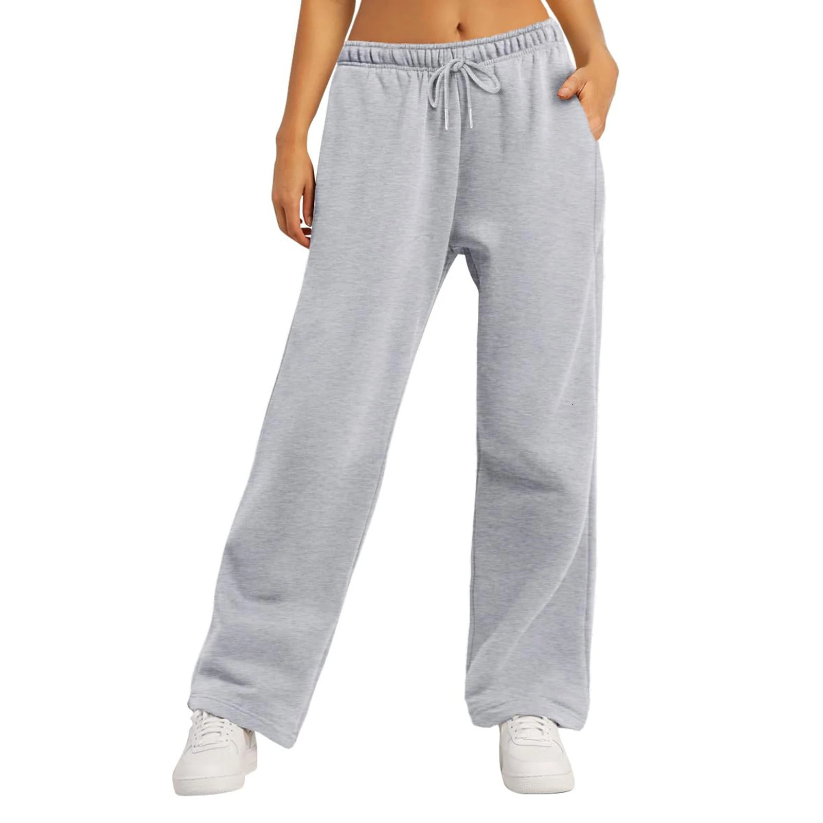 Women s Causal Trouser Drawstring High Waist Jogger Pants Baggy Straight Wide Leg Sweatpants with Pockets 250106