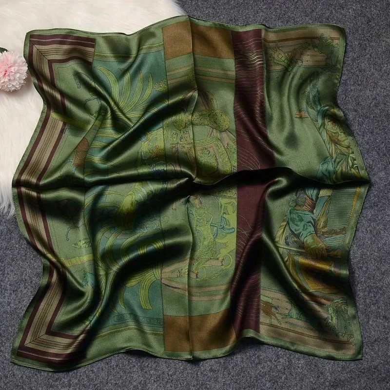 Luxury green printed square scarf with simulated silk satin neck scarf elegant womens professional decorative small scarf W250106