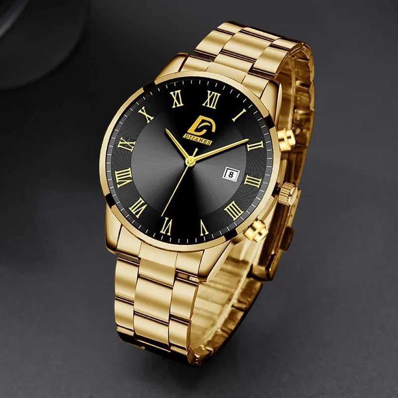 Fashion Mens Gold Stainless Steel Watches Luxury Minimalist Quartz Wrist Watch Men Business Casual Calendar Watch Reloj HombreX250107