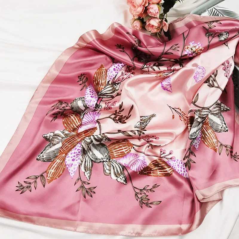 90cm collar silk satin womens headscarf fashion floral print headband collar scarf womens square shawl W250107