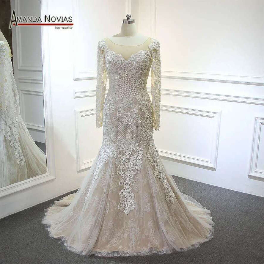 New Mermaid Wedding Dress Champagne Color With Nice Beading