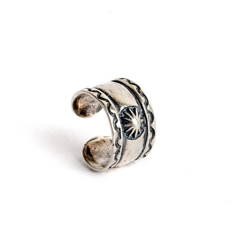 MKENDN 925 Sterling Silver Indian Sun Ear Cuffs Vintage Ear Bone Clip Earrings For Women Men No Piercing Cartilage Earrings 250103