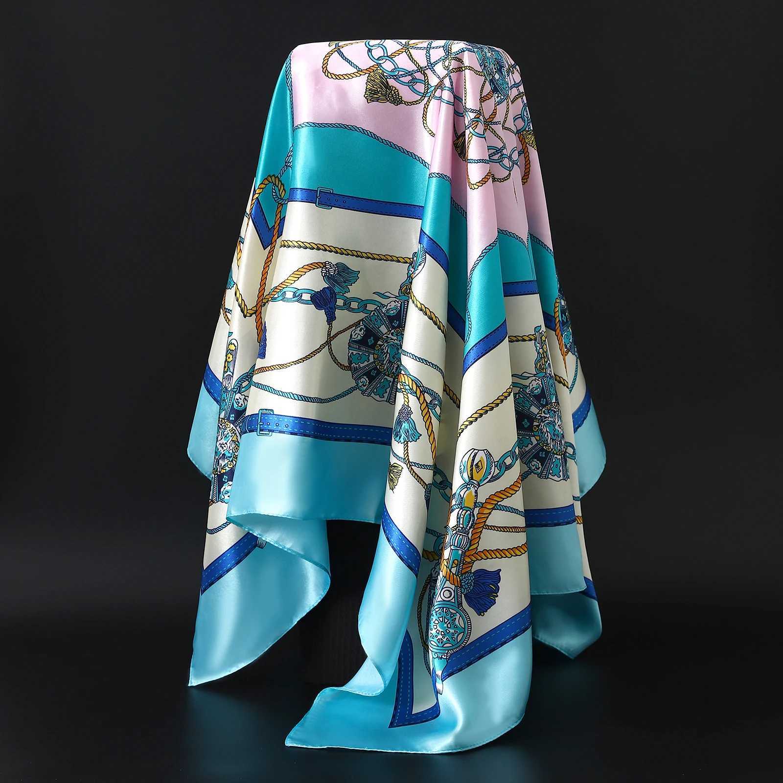 90X90CM Scarves Womens Printed Hair Neck Square Silk Office Women Shawl Bandanna Handle Headscarf Foulard Womens Packaging Muffler W250107