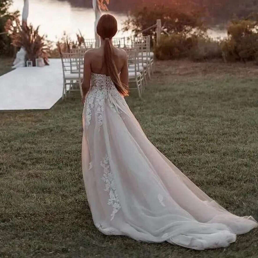 Beach Boho Wedding Dress Bride Sweetheart Necke Tiered Tulle Bridal Gowns Sexy High Split Beaded Lace Marriage For African Arabic Black Women Girls 09