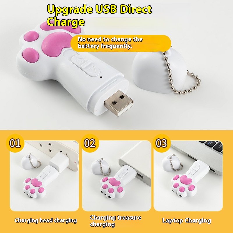 Cute paw laser radiation urine test spot teaser wand cat toys infrared pen USB plug rechargeable