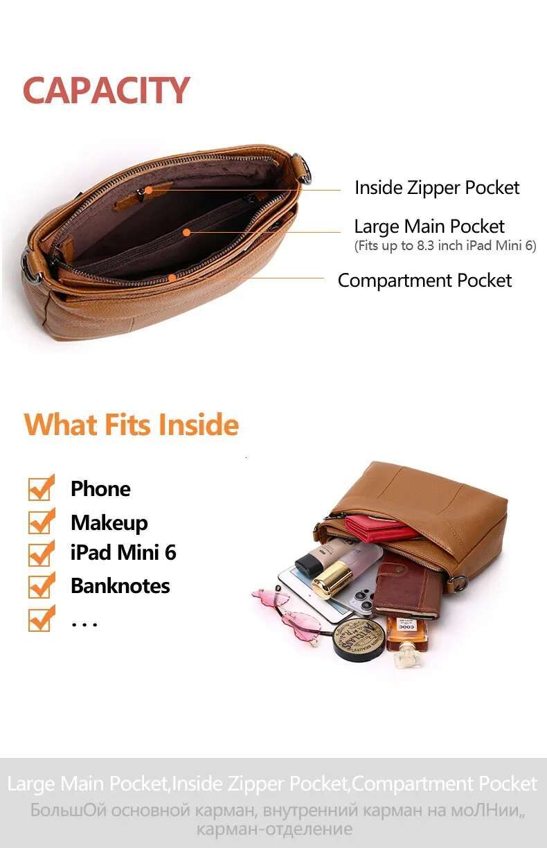 Ladies' High-quality Genuine Leather Crossbody Bag, Large Capacity Handbag, Women's Casual Commuting Versatile Shoulder Hobo Bag