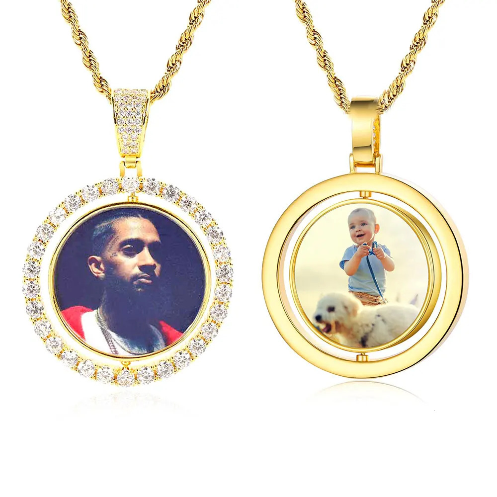 Wholesale Custom Po Pendant Memory Medallions Rotary Double-Sided Picture Necklace Hip Hop Iced Jewelry Personalized Gift 250107