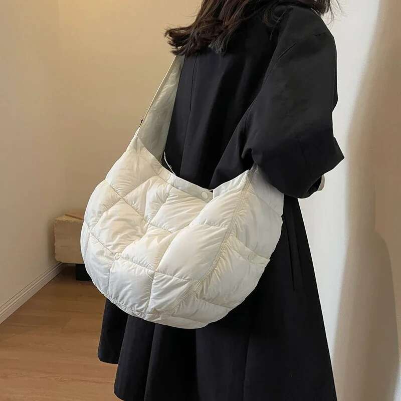 Ddmymarket Soft Big Padded Shoulder for Women 2023 Korean Fashion Trends Tote Winter Simple Crossbody Bag Handbags