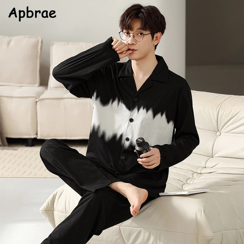 Autumn Winter Men Cotton Pajamas Long Sleeves Pants Pajama Plus Size L3XL Sleepwear Lapel Fashion Man Homewear 250103