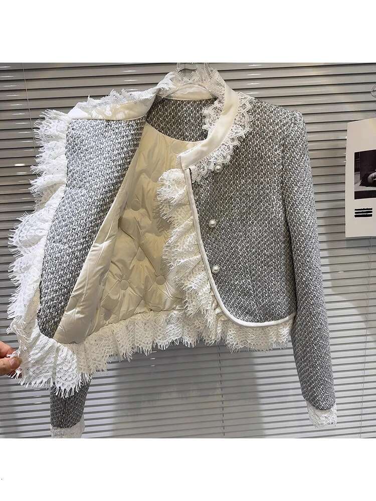 HIGH STREET Newest F/W 2024 Designer Fashion Women Splicing Lace Tweed Short Jacket