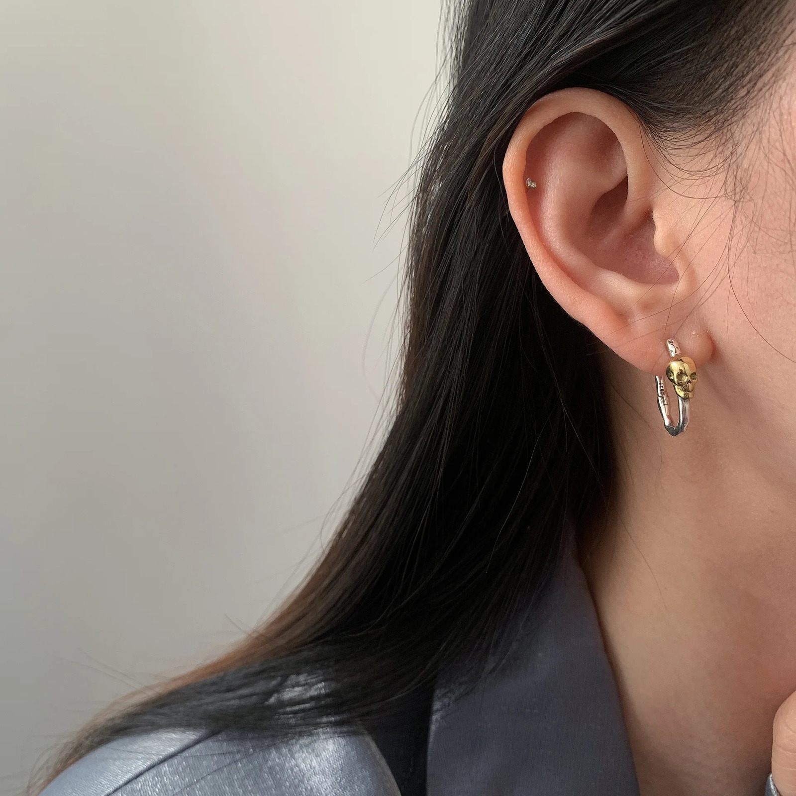 VENFTILLE Silver Gold Color Skull Hoop Earrings for Women Girl Punk Hiphop Jewelry Dropship Wholesale 250103