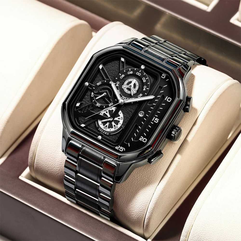 Fashion Casual Business Men Quartz Watch High-end Auto Date Big Square Dial Stainless Steel Band Watches For Man GiftsX250107