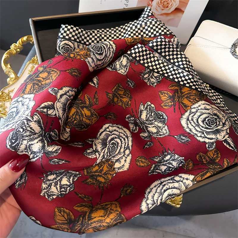 Fashion luxury brand silk shawl square scarf womens headscarf floral print scarf wrapped necklace headband W250107