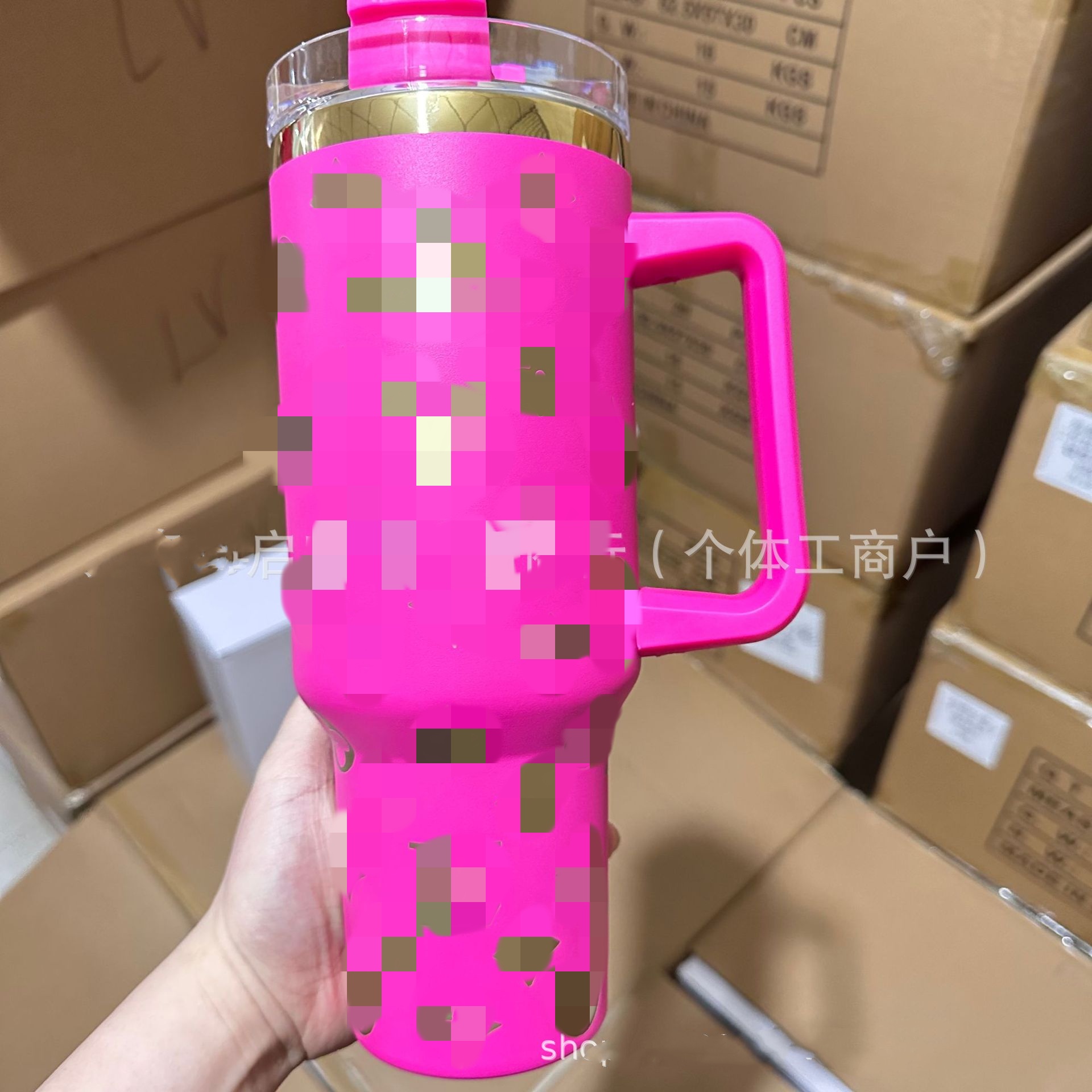 US Stock Designer 40oz Cup Tumblers Letter With Handle and Straw 304 Stainless Steel Travel Car Mugs In Brown Gift Box 0318