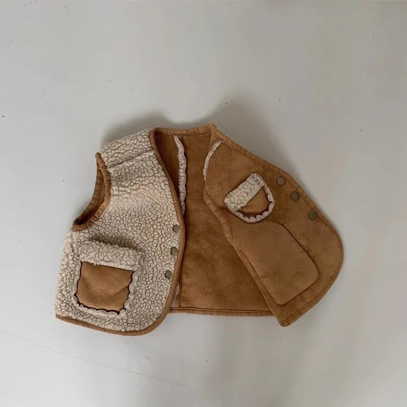 Coat Autumn Winter Vest Loose Baby Children Personality Two Sides faux Fur Waistcoat Simple Fashion 241230