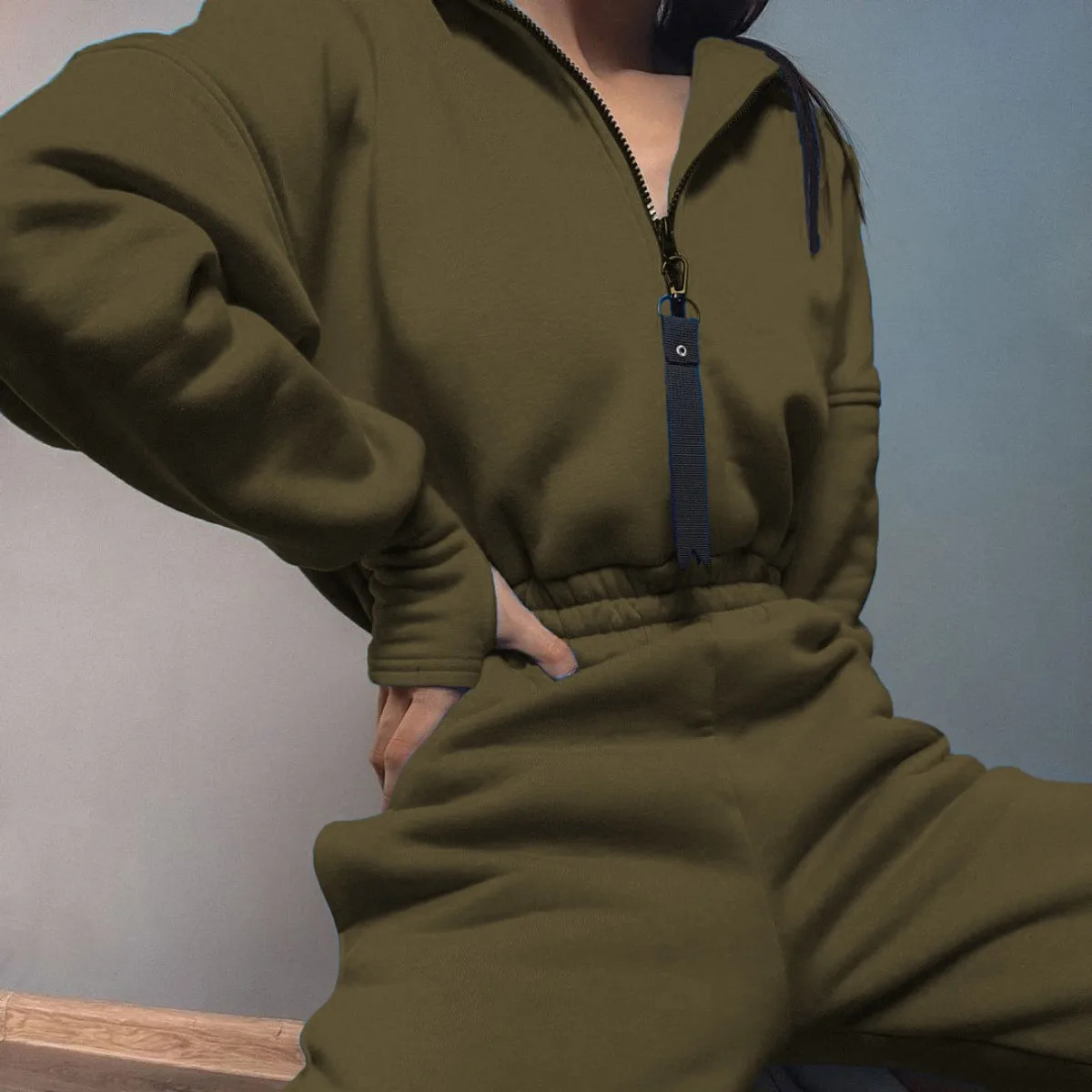 ladies fall and winter onepiece sweatpants suit Zipup hooded Jumpsuits tracksuit Sportswear 250103