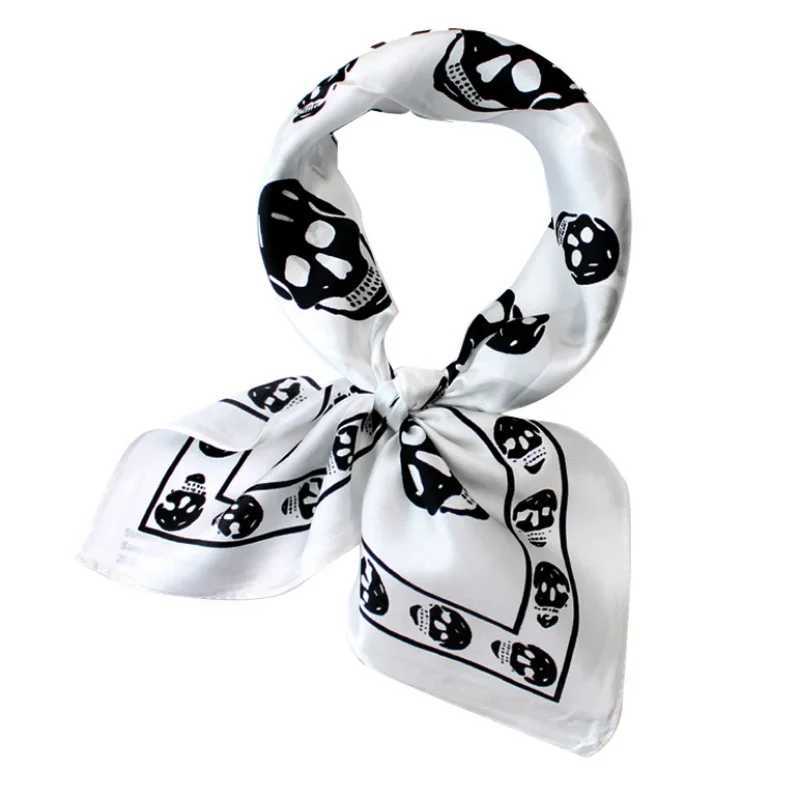 100% Mulberry Silk Neck Scarf Womens Luxury Brand Skull Bandana Fountain Square Kerchief Womens Headscarf W250107
