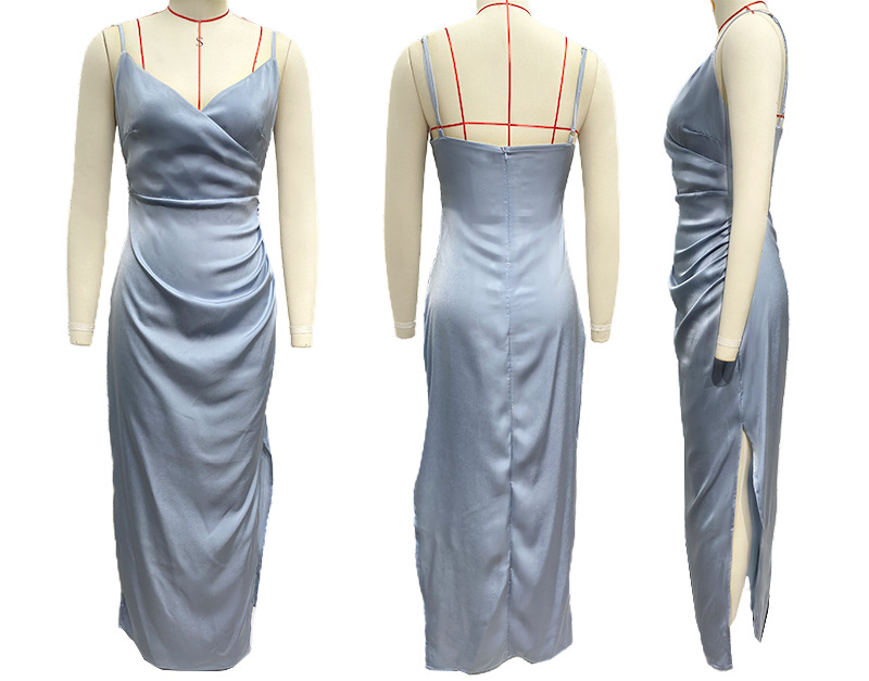 (180) Summer new fashion suspender backless sexy slit dress