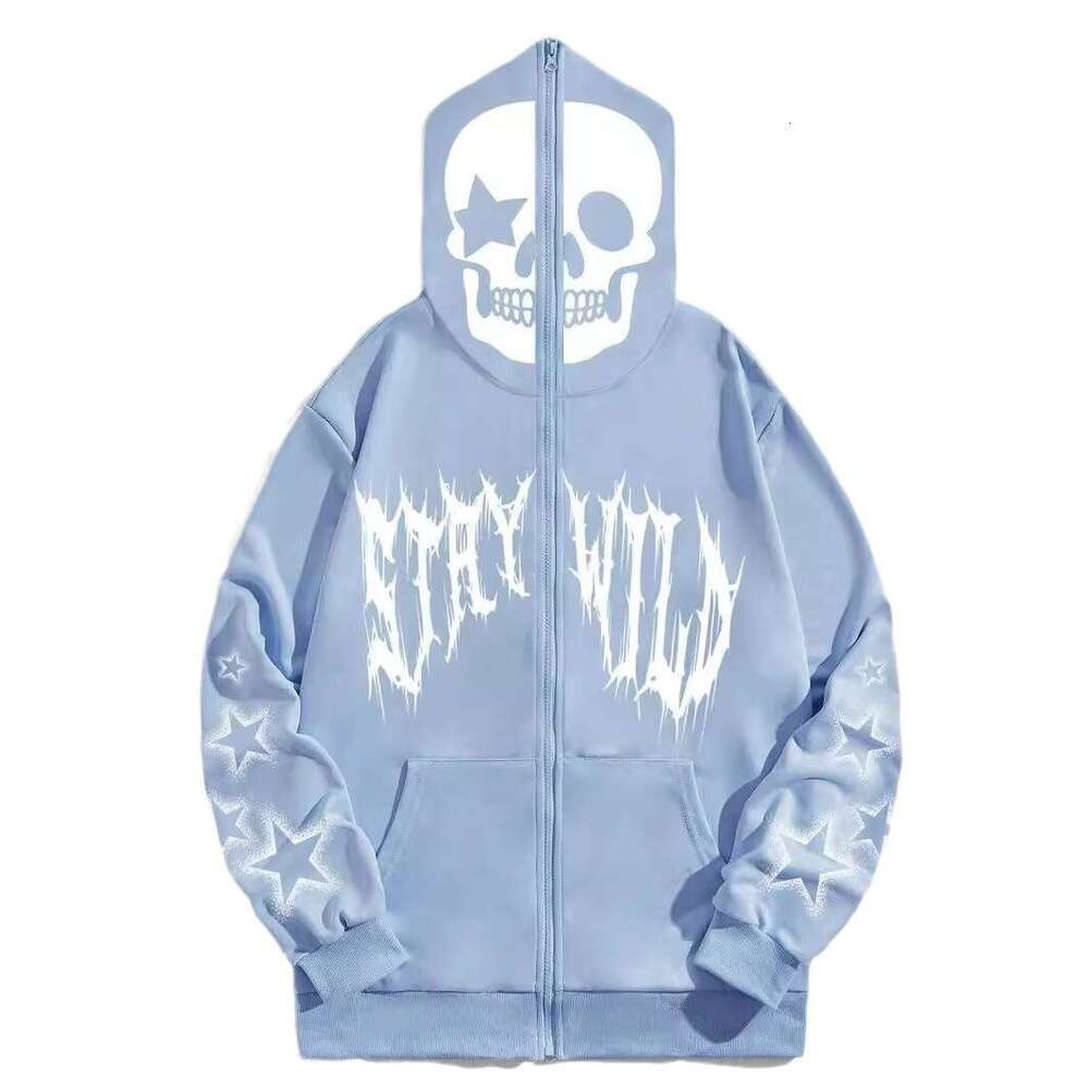 fashion new hoodie loose hooded skull star print zipper jacket