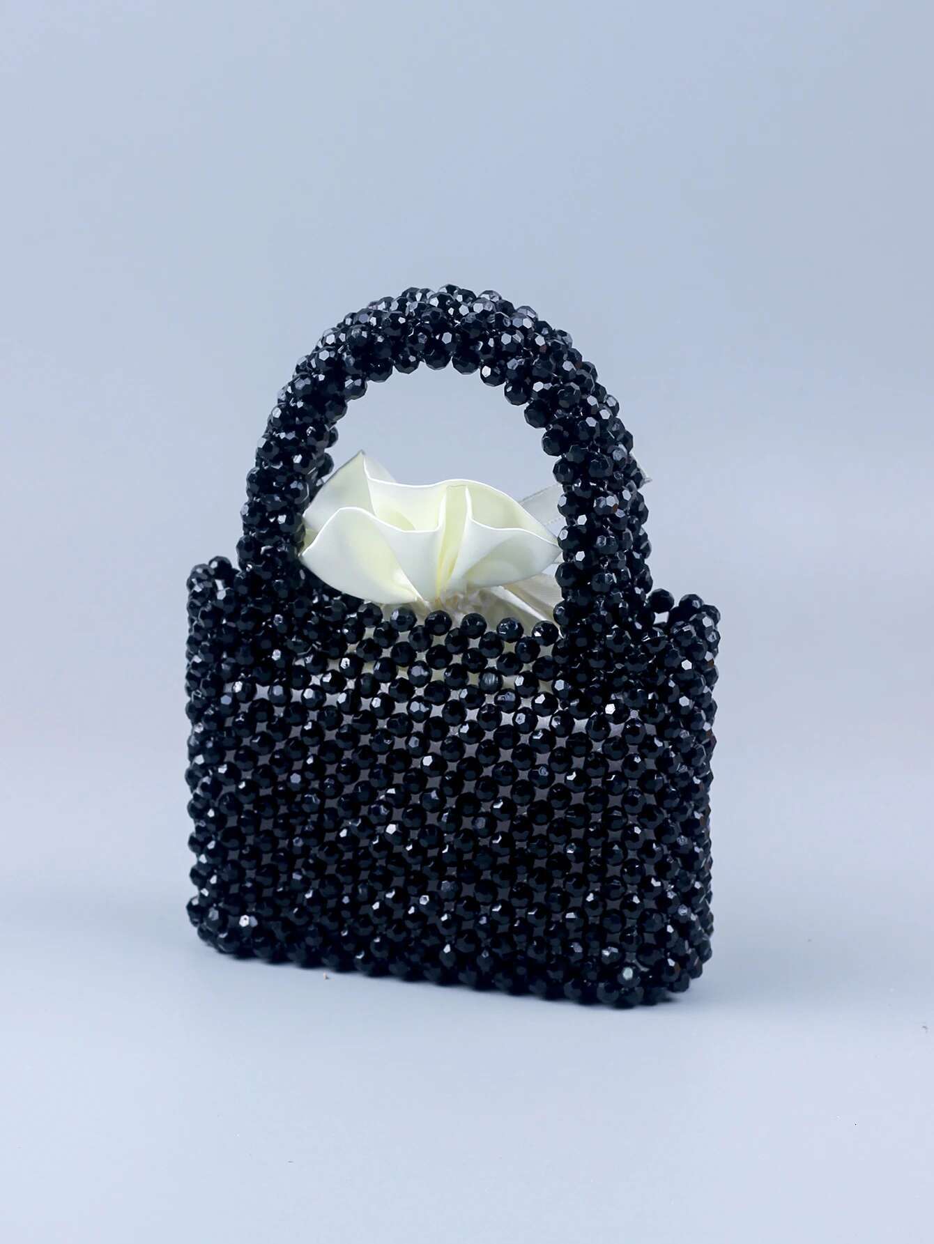 Korean Version Handmade Beaded Hand-Held Small Square With Black Beads, Fashionable And Casual, Versatile Woven Bag