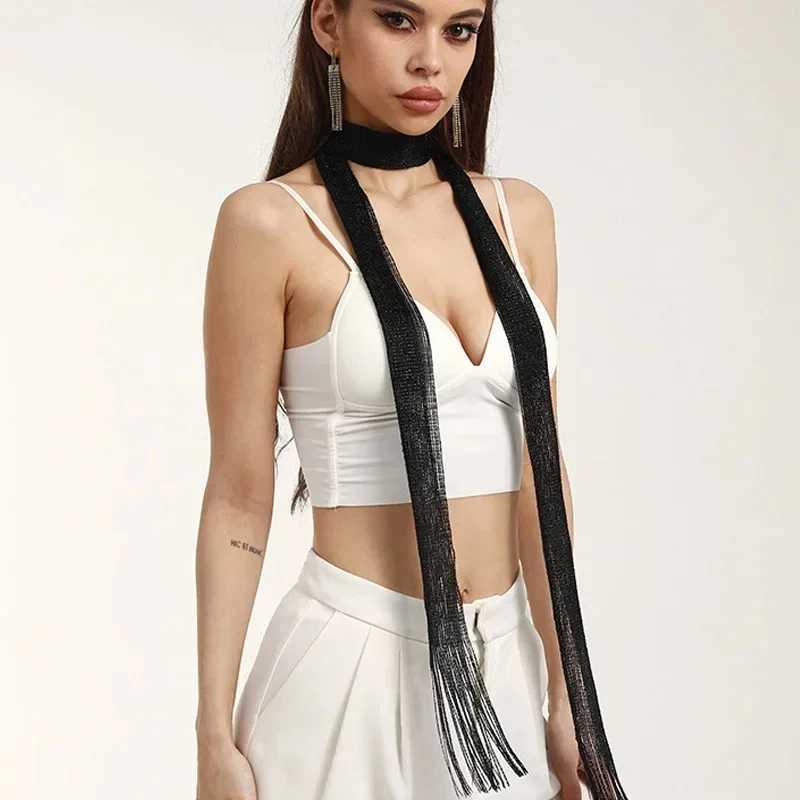 New Fashion Shining Necklace Womens Lace Tassel Nightclub Party Evening Dress Scarf Bright Silk Gold and Silver Sunscreen Shawl W250107