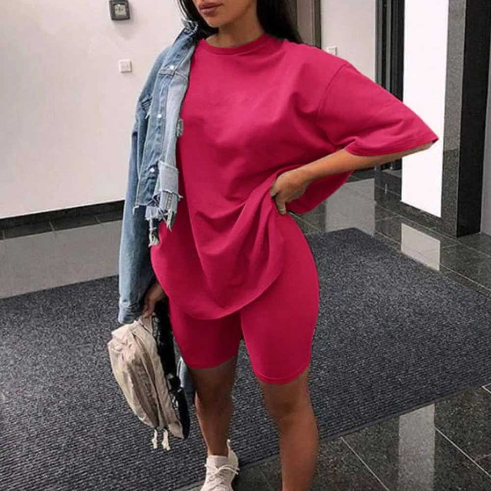 Women Half Sve T-shirt Top Shorts Belt Homewear Two Pieces Suit Leisure Set Loose Sports Tracksuits Summer Hot SuitXJ250106