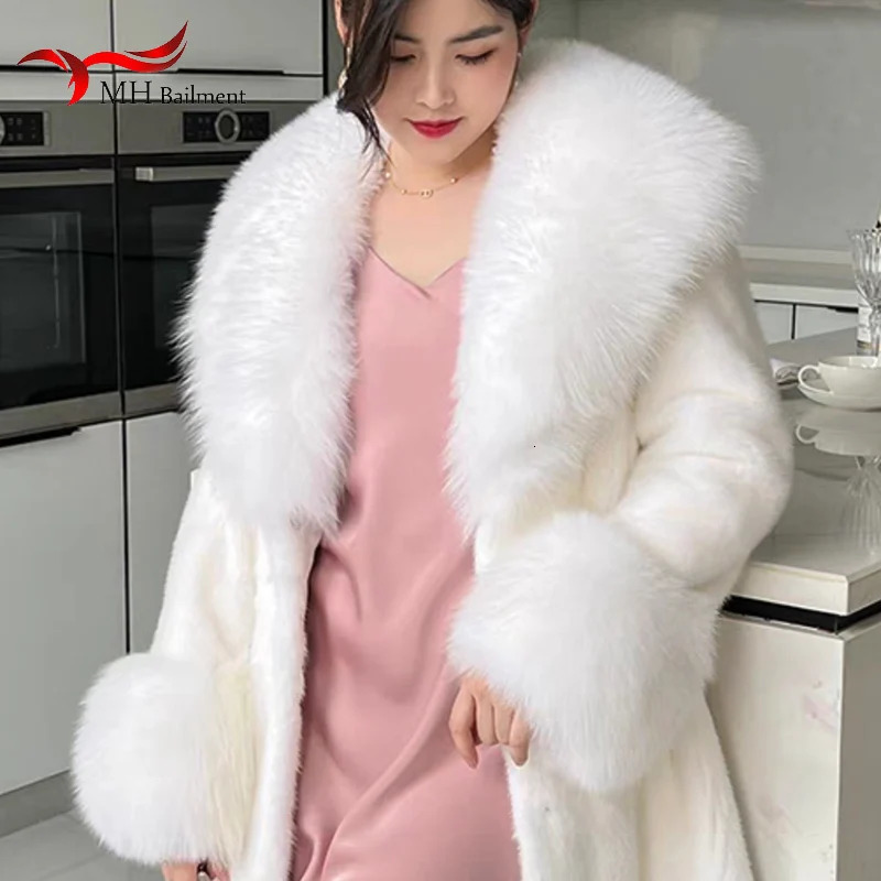 Large Winter Faux Fox Fur Scarf Women Jackets Warm Fluffy Shawl Fashion Artificial Fur Collar And Cuff Set Fluffy Scarves Female 250106