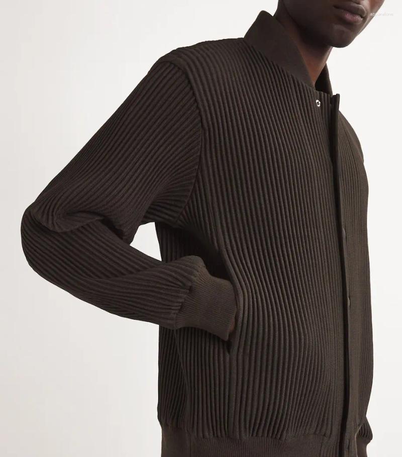 Mens Jackets Miyake Pleated Homme Plisse Single Breasted Cardigan Ribbed Jacket Men