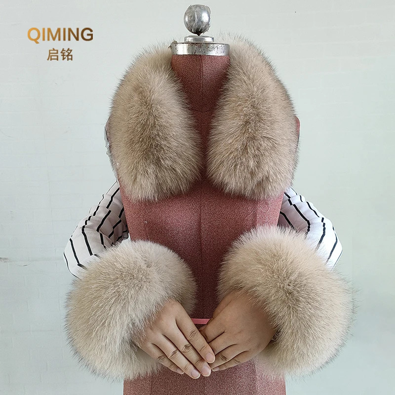Real Fur Collar Fur Cuffs Set Winter Fox Fur Scarf Neck Warmer Women Coat Decoration Natural Scarves Thick Shawls Wraps 250106