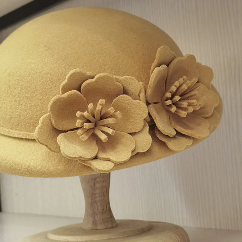 Women Beret Winter Hats Double Flower Ladies Hat Wedding Party Church Fedora Hat Fancy 250106