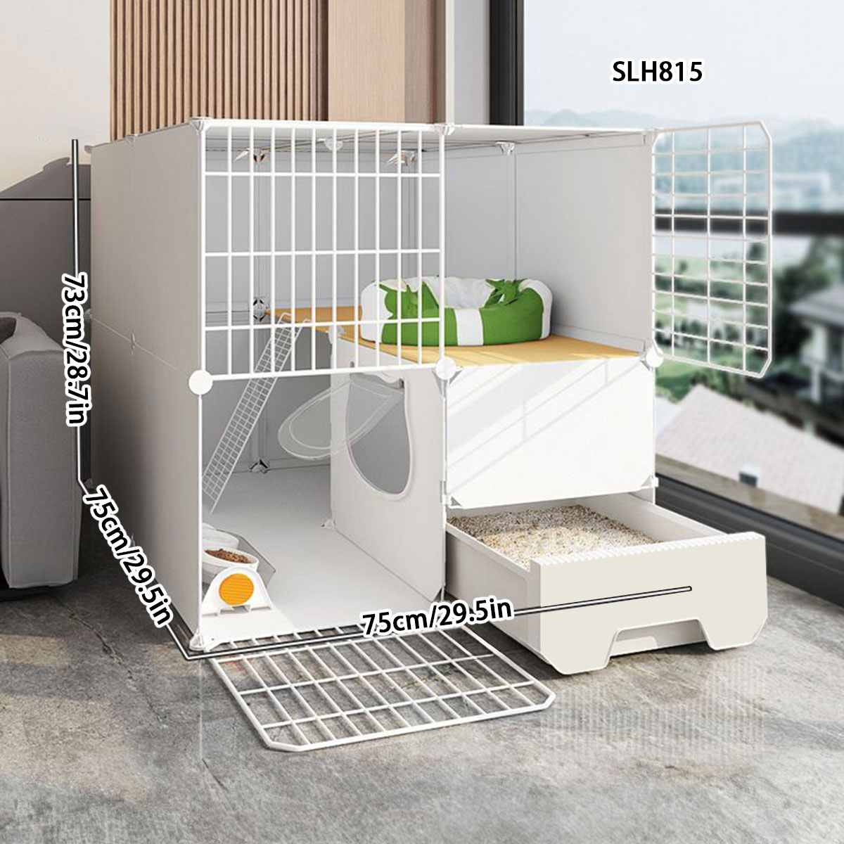 Cat Shelter Home Combo Unit - Extra Roomy Indoor Villa with Combined Litter Pan