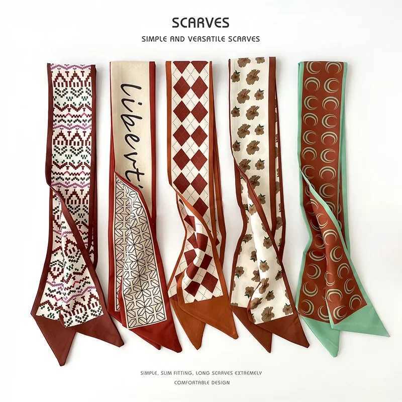 2024 New Silk Scarf Hair Strap Long Ribbon Bow Korean Printed Letter Hair Scarf Womens Ponytail Hair Clip Accessories W250107