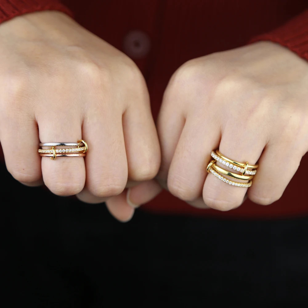 2025 Iced Out 4-piece Connecting Finger Ring Two Ton Golden Zircon Ring 250106