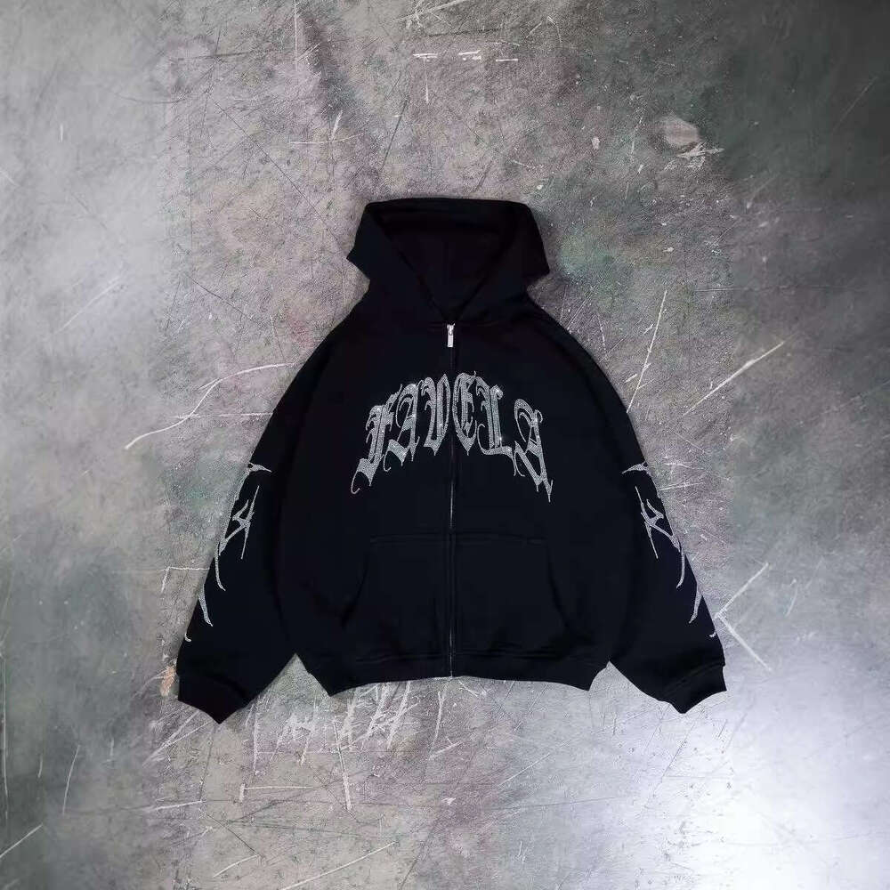 fashion new loose hoodie with cardigan zipper skull letter hot stamping print