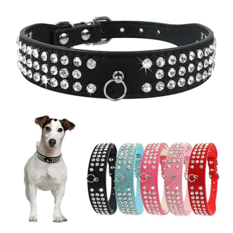 Suede Rhie Leather Pet Collar Bg Crystal For Small Medium Large Dog