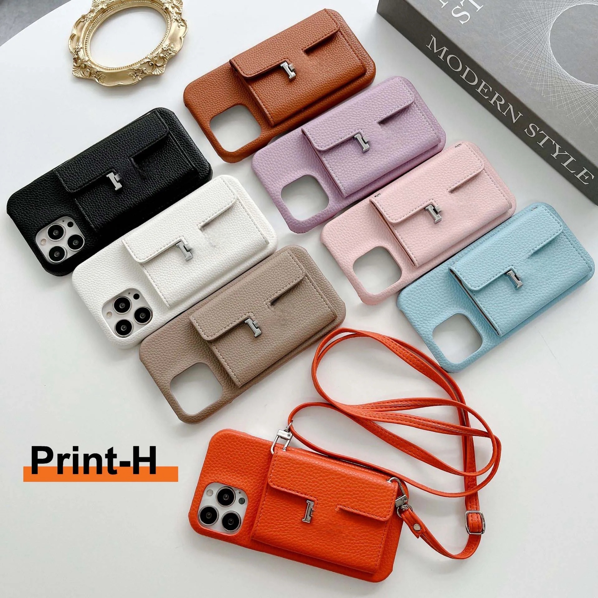 Phone Case Designer iPhone Case for Apple iPhone 15 14 Pro Max 13 12 14plus 11 X XR XS XsMax Fashion Crossbody Wallet Card Holder Gold Edging Luxury Lanyard Mobile Cover