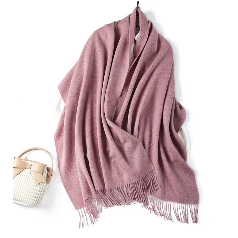 LONGMING 100% Merino Wool Women Knitted Wrap Shawls Autumn Soft Solid Scarves Winter Warm Classical Plaid Men Tassel Muffler 250106