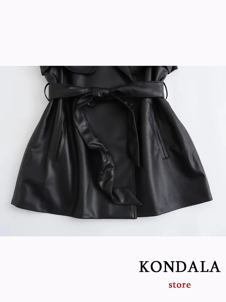 KONDALA Vintage Chic Women Leather Jackets Solid Belt ONeck Warm Coats Fashion 2023 Autumn Winter Female Outwears 250103
