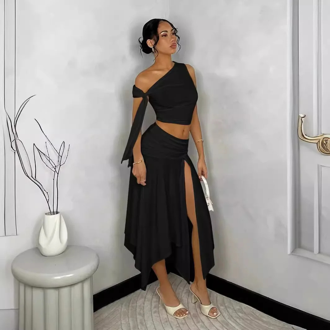 European and American style spring womens clothing sexy crop top high waisted hip hugging skirt set 250106