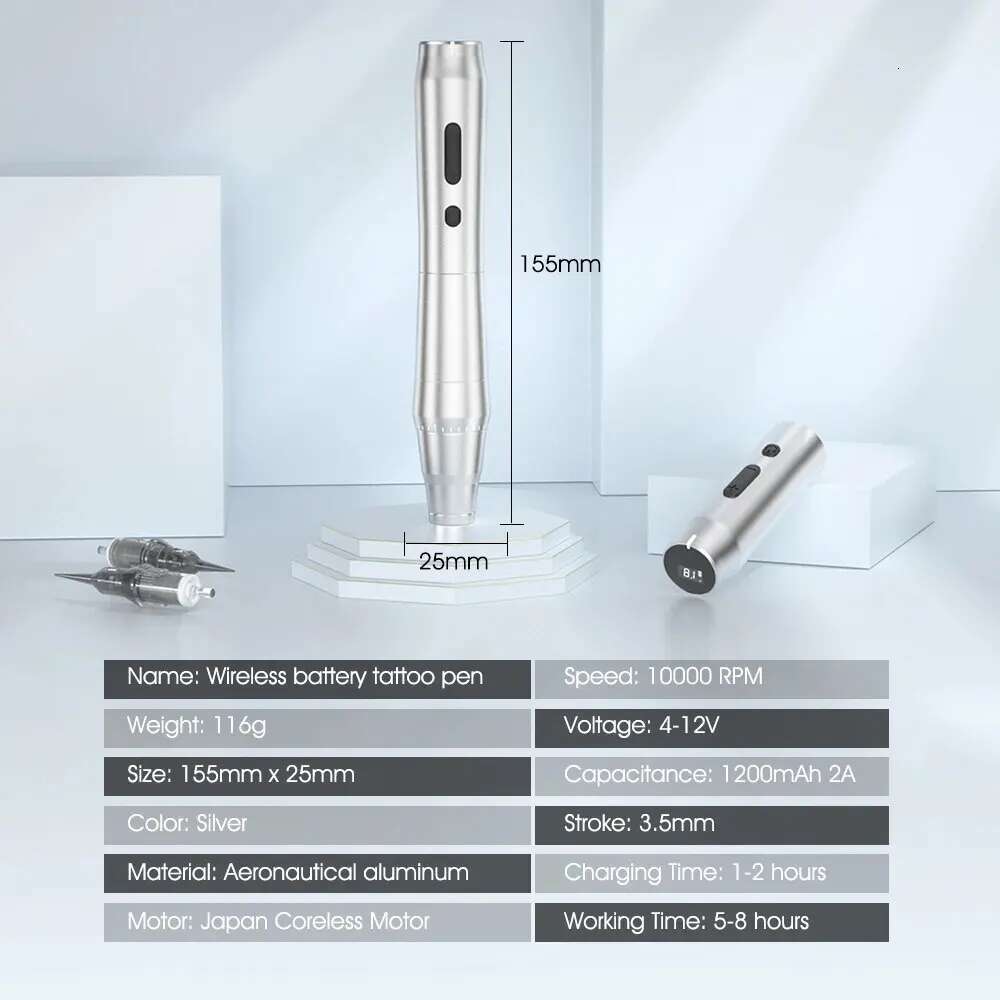 New Wireless hine Rotary Tattoo Pen Original German Motor Power Battery 1200mAh Fast Charge Stroke 3.5mm