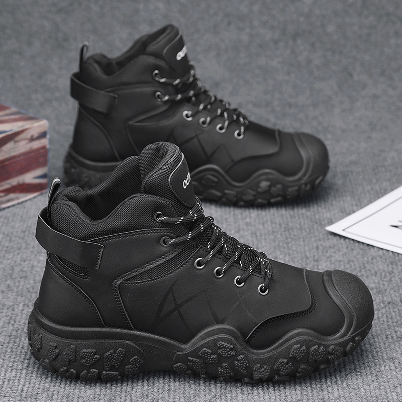 fashion outdoor shoes men keep warm mountaineering non-slip black green sports trainers sneakers