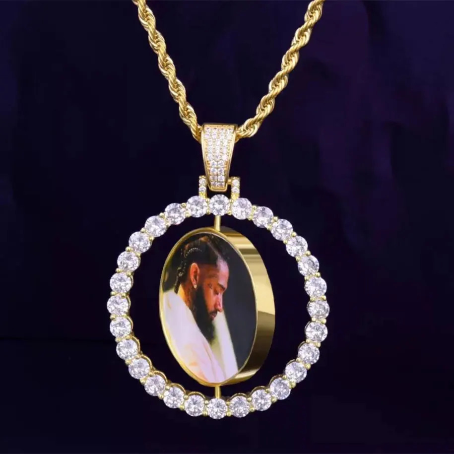 Wholesale Custom Po Pendant Memory Medallions Rotary Double-Sided Picture Necklace Hip Hop Iced Jewelry Personalized Gift 250107