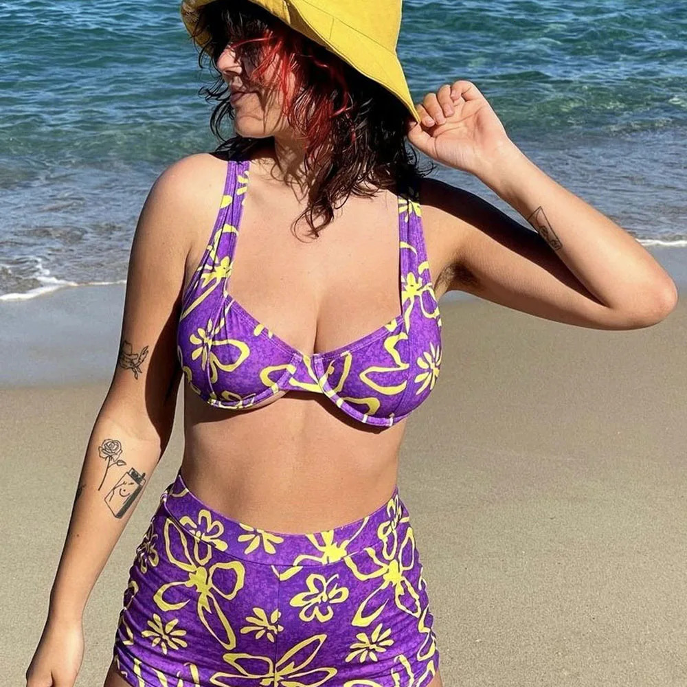 Sexy Push Up Bikini Shorts Bathing Suit Two Piece Swimsuit High Waist Swimming Suit for Women Swimwear Summer Beachwear 250106