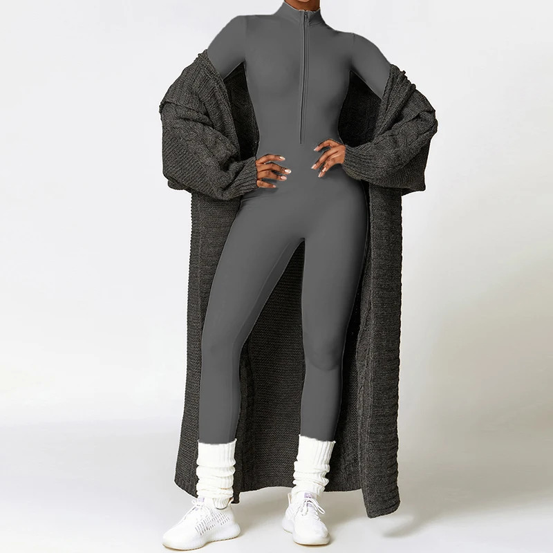 Zipper Sports Jumpsuits Womens Tracksuit OnePiece Fitness Suits Gym Clothing Female Sexy Long Sleeve Workout Overalls 250103