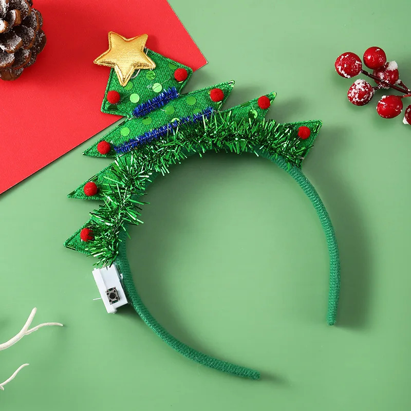 Christmas Headband with LED Lights Snowflake Xmas Tree Hair Band 2024 Christmas Decorations for Home Women Year Gifts 241218