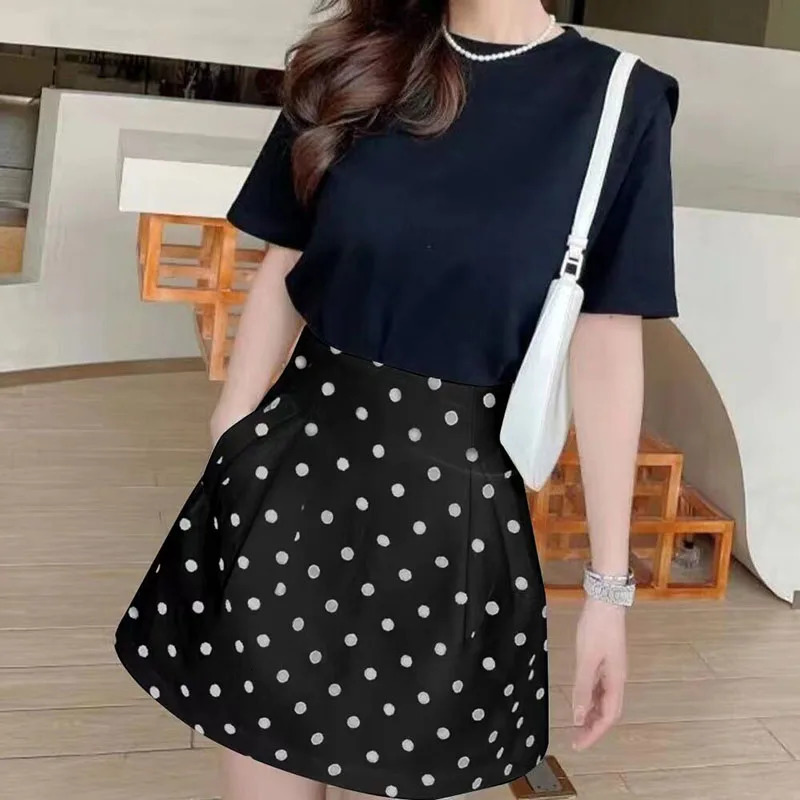 Lucyever Korean Style Puffy Mini Skirt Women Fashion High Waist Dot Printing ALine Skirts Elegant Wild Office Lady Short 250106
