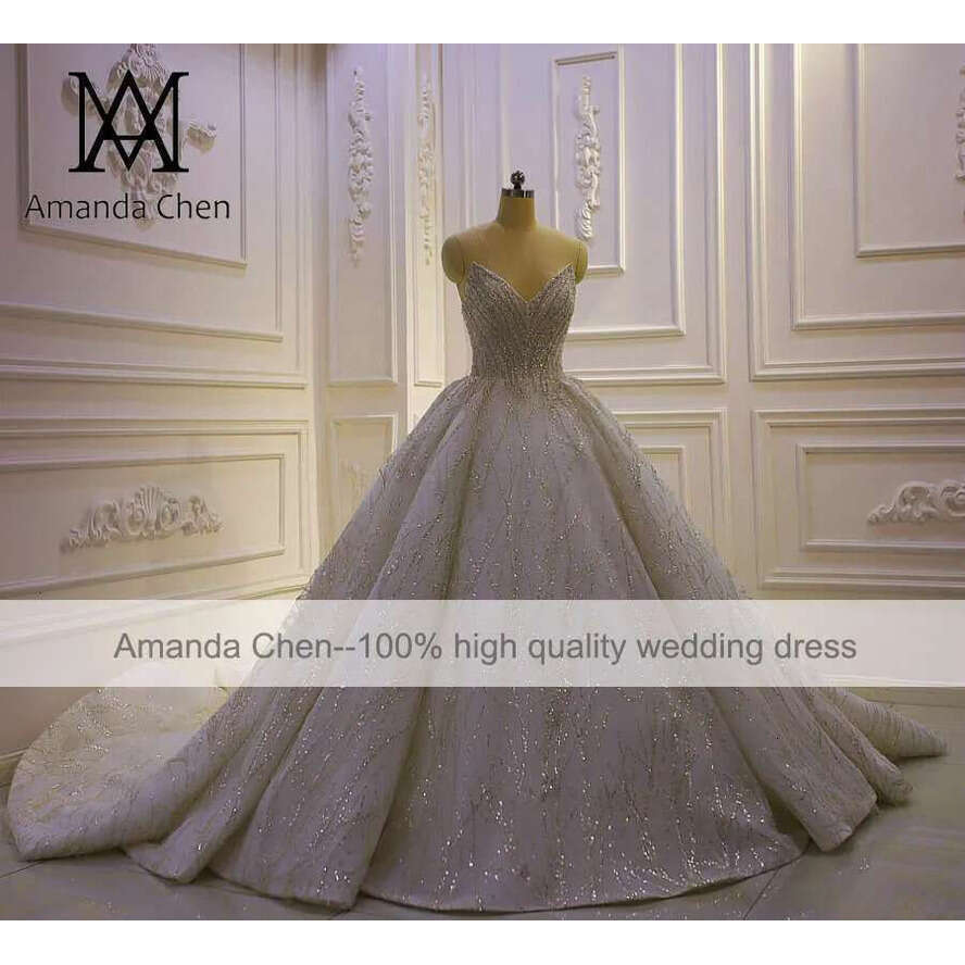 Off Shoulder Lace Appliqued Glitter Beads Wedding Dress