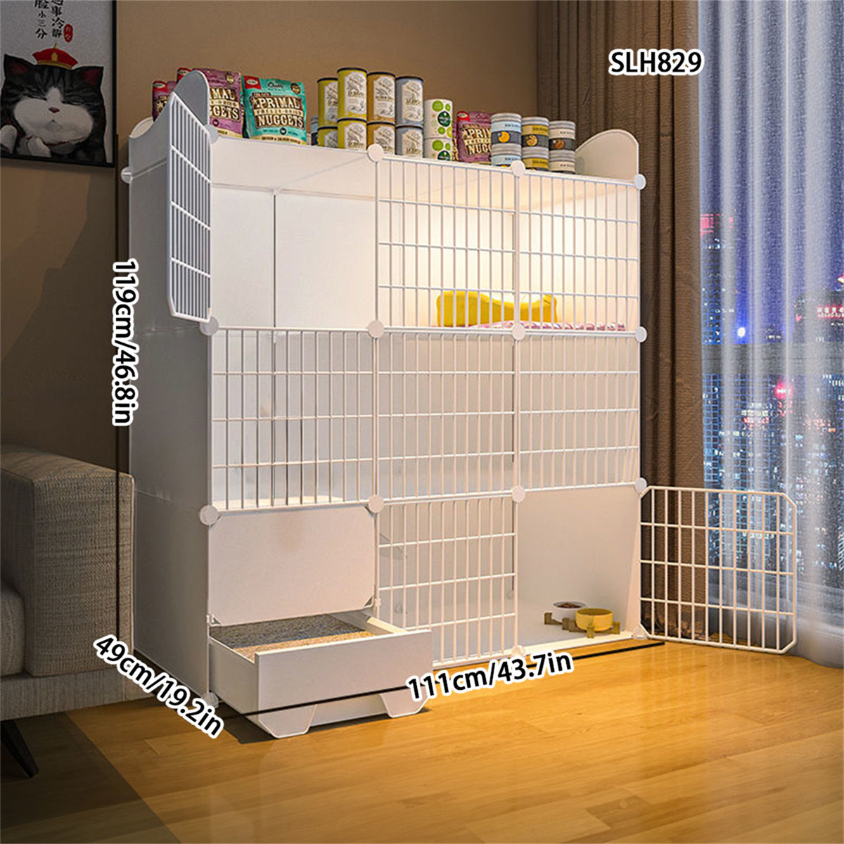 Indoor Multi-Level Cat Enclosure with Built-In Litter Pan - Large Size